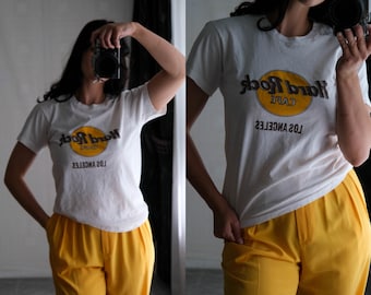 Vintage 80s Hard Rock Cafe Los Angeles Distressed Hanes Single Stitch Tee | Made in USA | 100% Cotton | 1980s Pop Culture Unisex T-Shirt