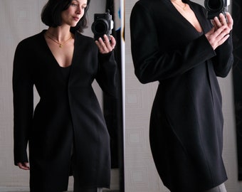 Vintage DONNA KARAN Black Label Cashmere Modern Avant Garde Unstructured Longline Coat | 100% Italian Cashmere | Y2K DKNY Designer Jacket