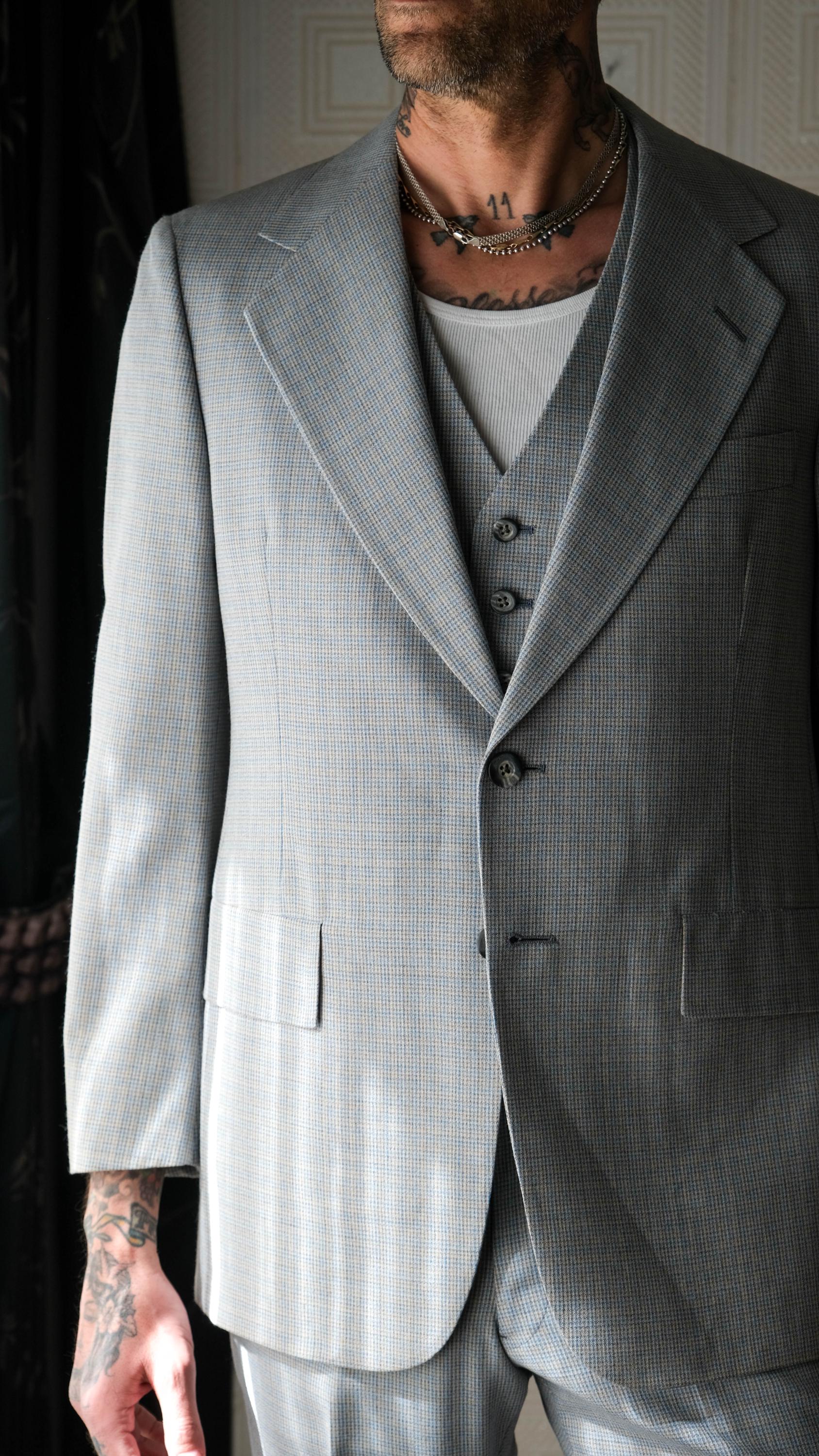 ヴィンテージ 70 年代 クリスチャン ディオール ベビーブルー チェック