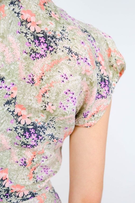 Vintage 50s Botanical Floral Garden Silk Empire W… - image 10