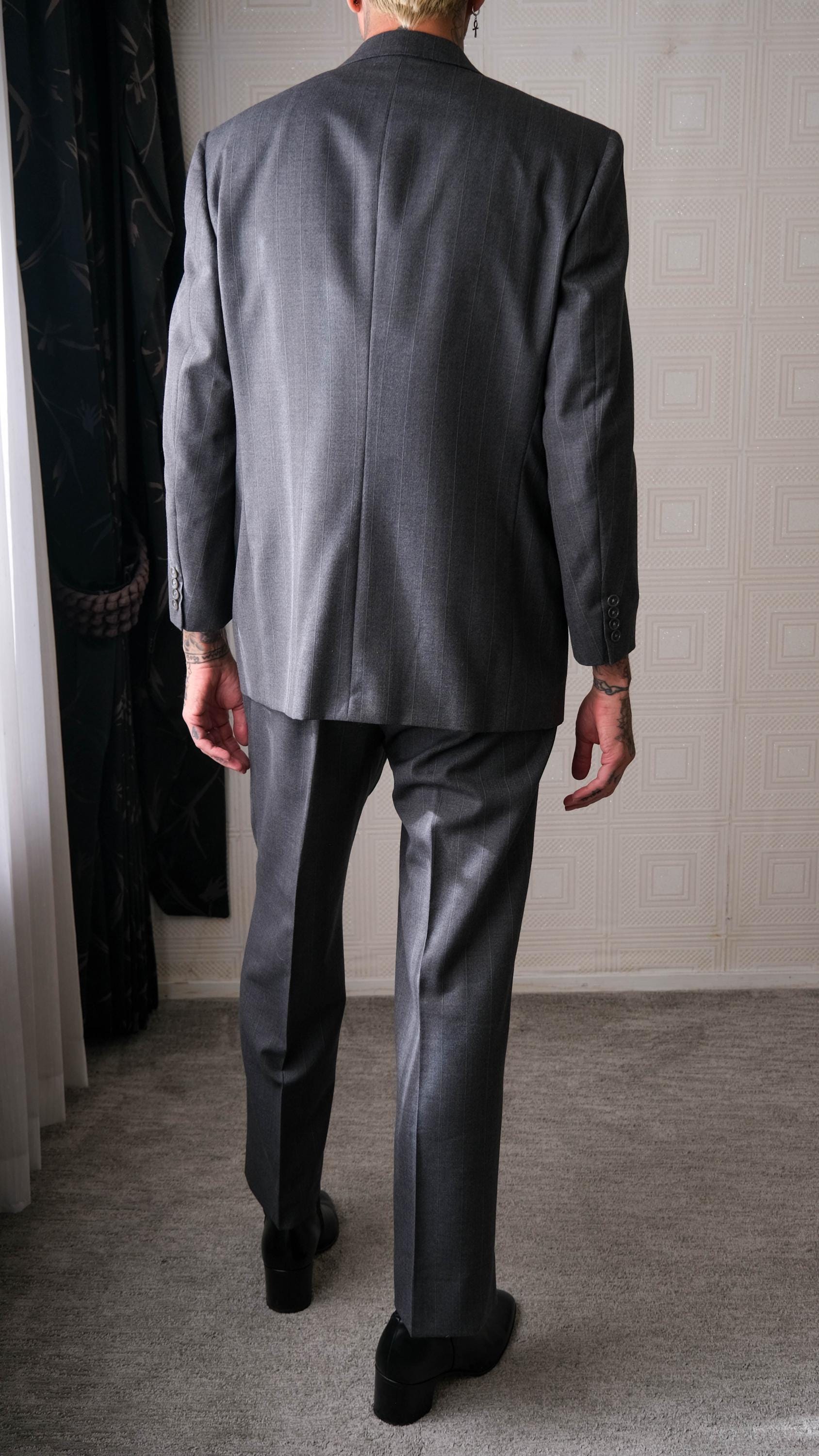 Vintage 80s Christian Dior Monsieur Charcoal Pinstripe Two Button