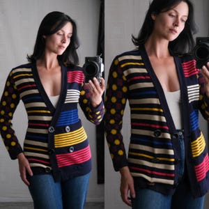 Vintage 90s CHRISTIAN LACROIX Knit Double Breasted Primary Colors Cardigan | Made in Italy | 1990s French Designer Knit Cardigan Blouse