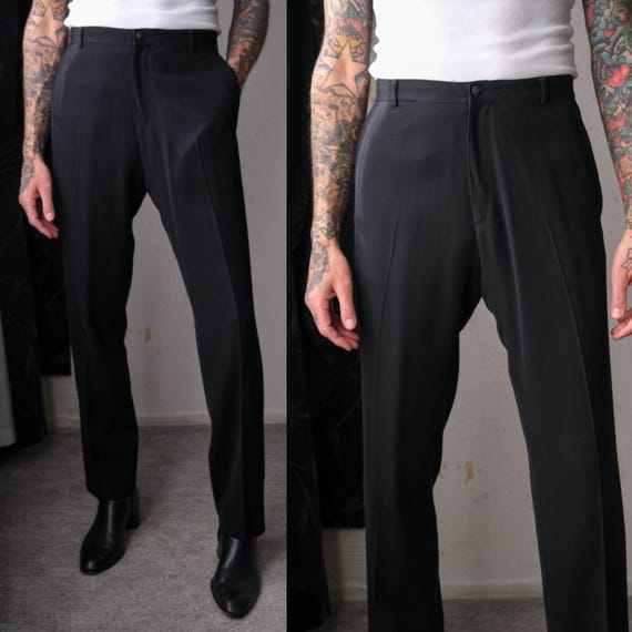 Jean Paul Gaultier, Vintage 90s JEAN PAUL GAULTIER Homme Black Rayon & Wool Crepe Draped Two Pocket Slacks | Made in Italy | 1990s French Designer Mens Pants