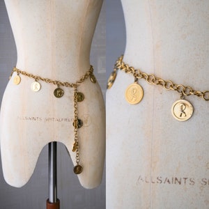 Vintage 70s ROBERTA DI CAMERINO Gold Chain Belt W/ Hanging R  display picture 3