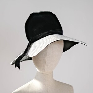 Vintage 60s Mr. Felix Chapeaux Leather & Velvet Tall and Floppy Hat Made in France 1960s Designer Wide Brim Hat image 6