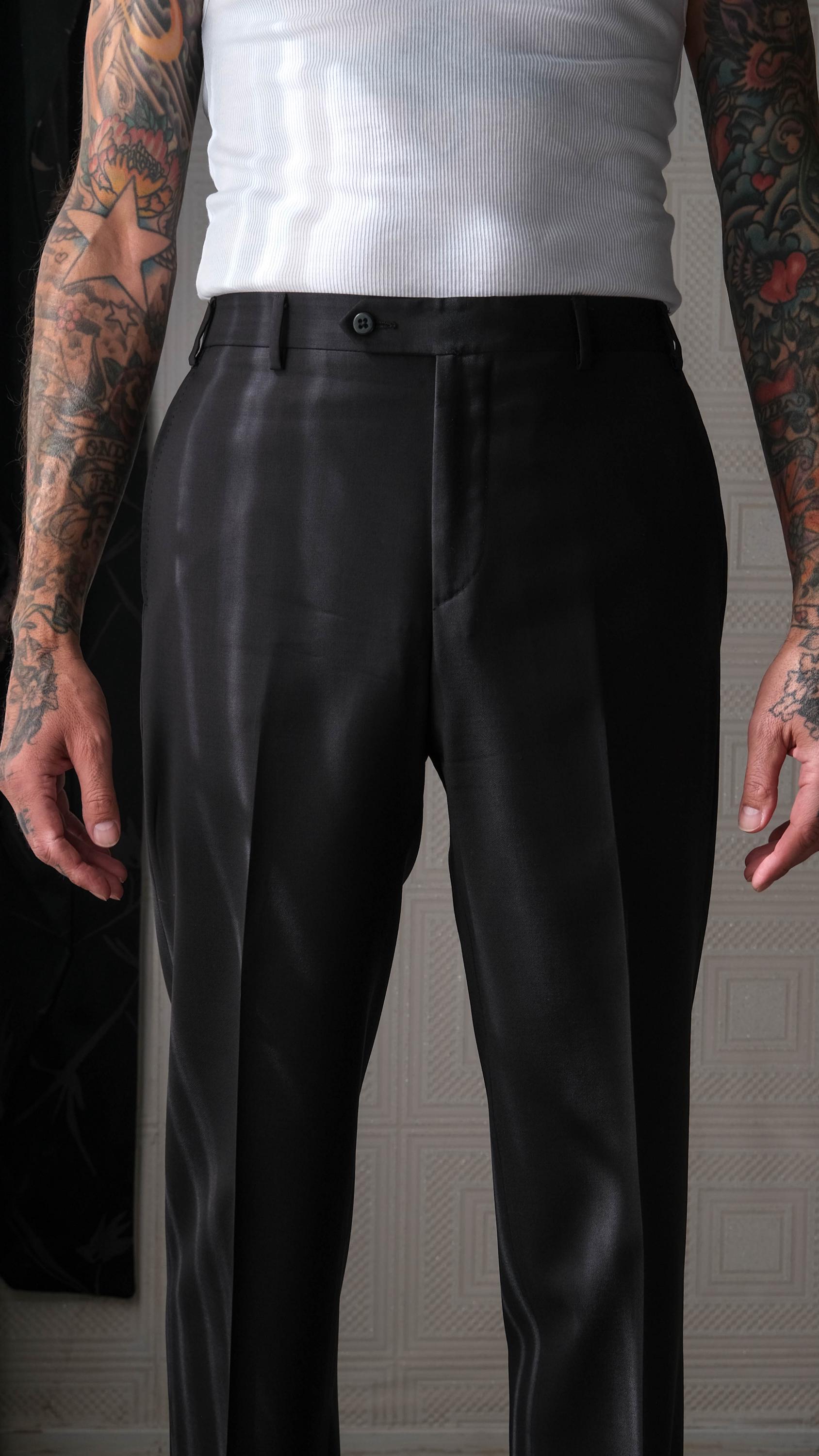 Vintage 90s ZANELLA Black Wool Gabardine Mod Flat Front Slacks