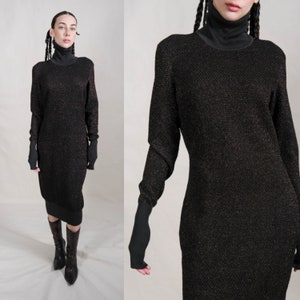 SALVATORE FERRAGAMO Metallic Copper Knit Turtleneck Sweater Dress w/ Long Ribbed Cuffs | Made in Italy | FERRAGAMO Designer Sweater Dress