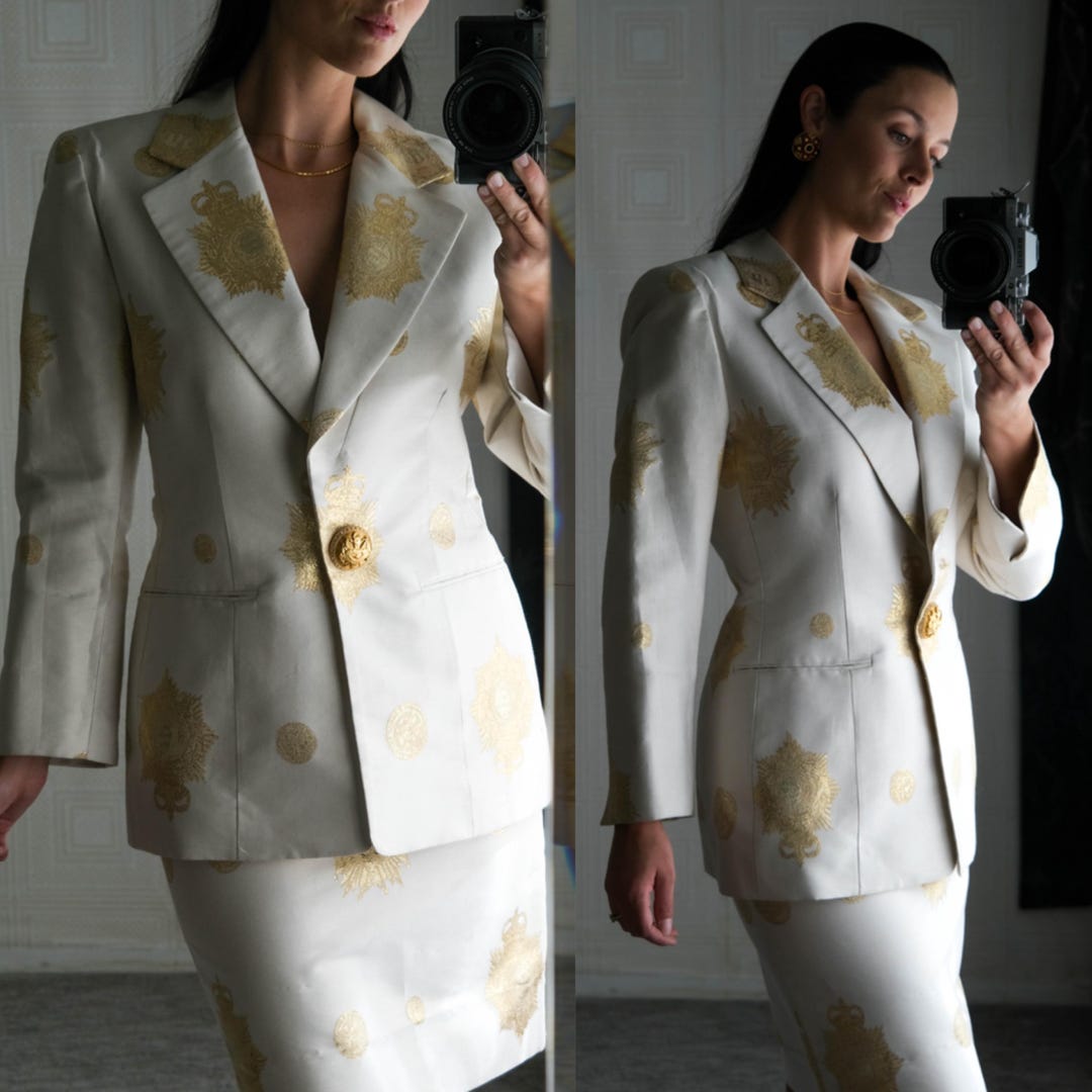 Vintage 90s Christian Dior Boutique Ivory & Metallic Gold Brocade