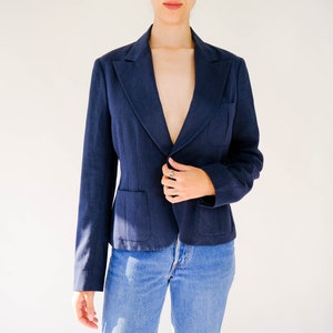 Vintage Ralph Lauren Blue Label Navy Silk 1940s Style Cropped Blazer Unworn w/ Tags Made in Japan 100% Silk Y2K RRL Designer Jacket image 2
