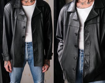 Vintage 90s BC ETHIC Black Leather Cowhide Relaxed Jacket W
