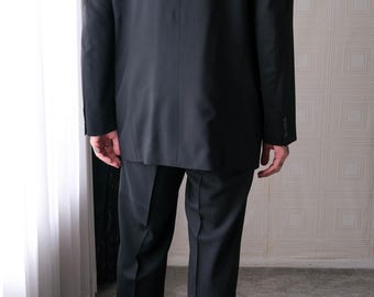Vintage 90s HUGO BOSS Einstein Black Slinky Wool Gabardine Pleated