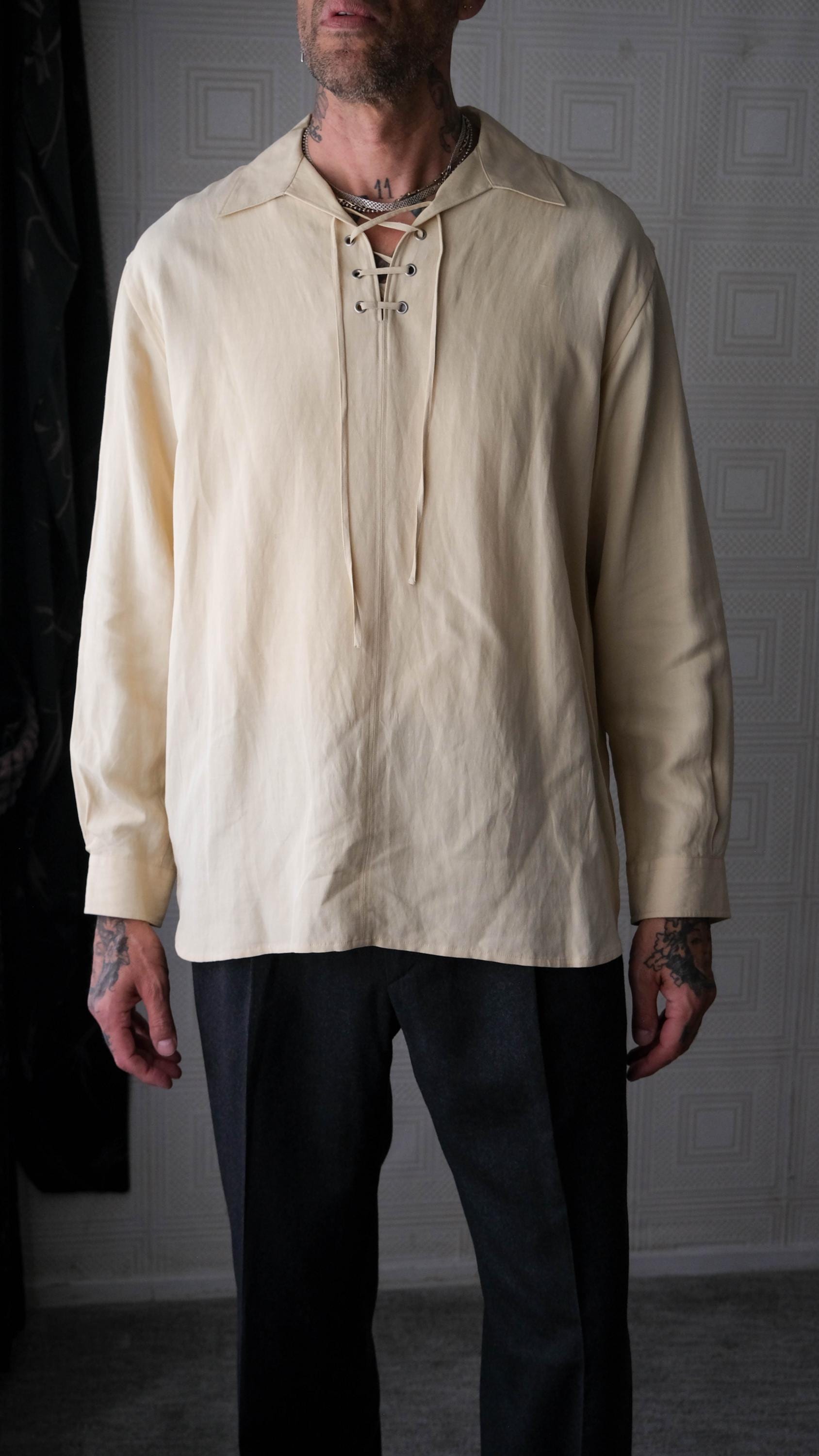 Vintage 90s PERRY ELLIS Cream Silk & Linen Highland Lace Collar