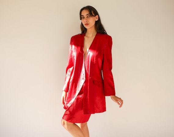 Vintage 80s Hanae Mori Boutique Red Snakeskin Blaz
