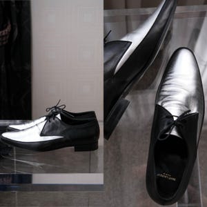 SAINT LAURENT Black & Silver Blake Derby Lace up Loafers | Made in