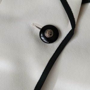 Vintage 90s JACQUES FATH PARIS White Longline Blazer w/ Black Trim & Paisley Applique Bell Sleeves Made in France 1990s Designer Jacket image 9