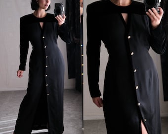 Vintage 90s ESCADA COUTURE Black Opera Tuxedo Maxi Evening Dress W/  Gemstone Buttons | Made in Switzerland | 1990s ESCADA Designer Dress - Etsy