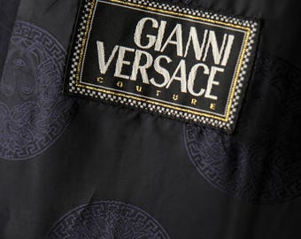 Vintage 90s GIANNI VERSACE COUTURE Navy Windowpane Six Button