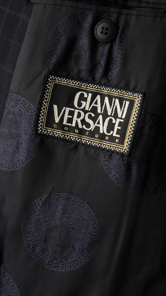 Vintage 90s GIANNI VERSACE COUTURE Navy Windowpane Six