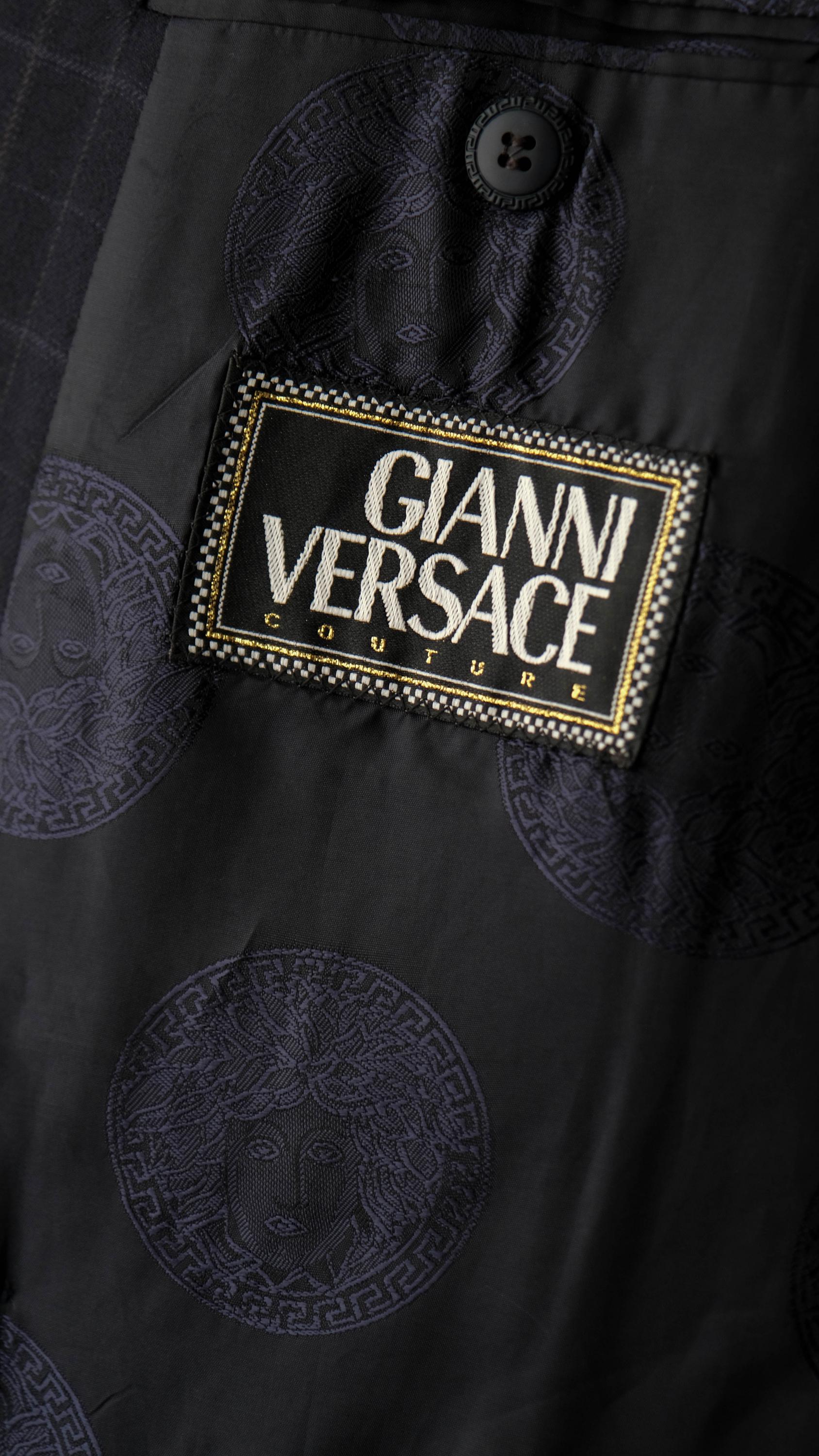 Vintage 90s GIANNI VERSACE COUTURE Navy Windowpane Six