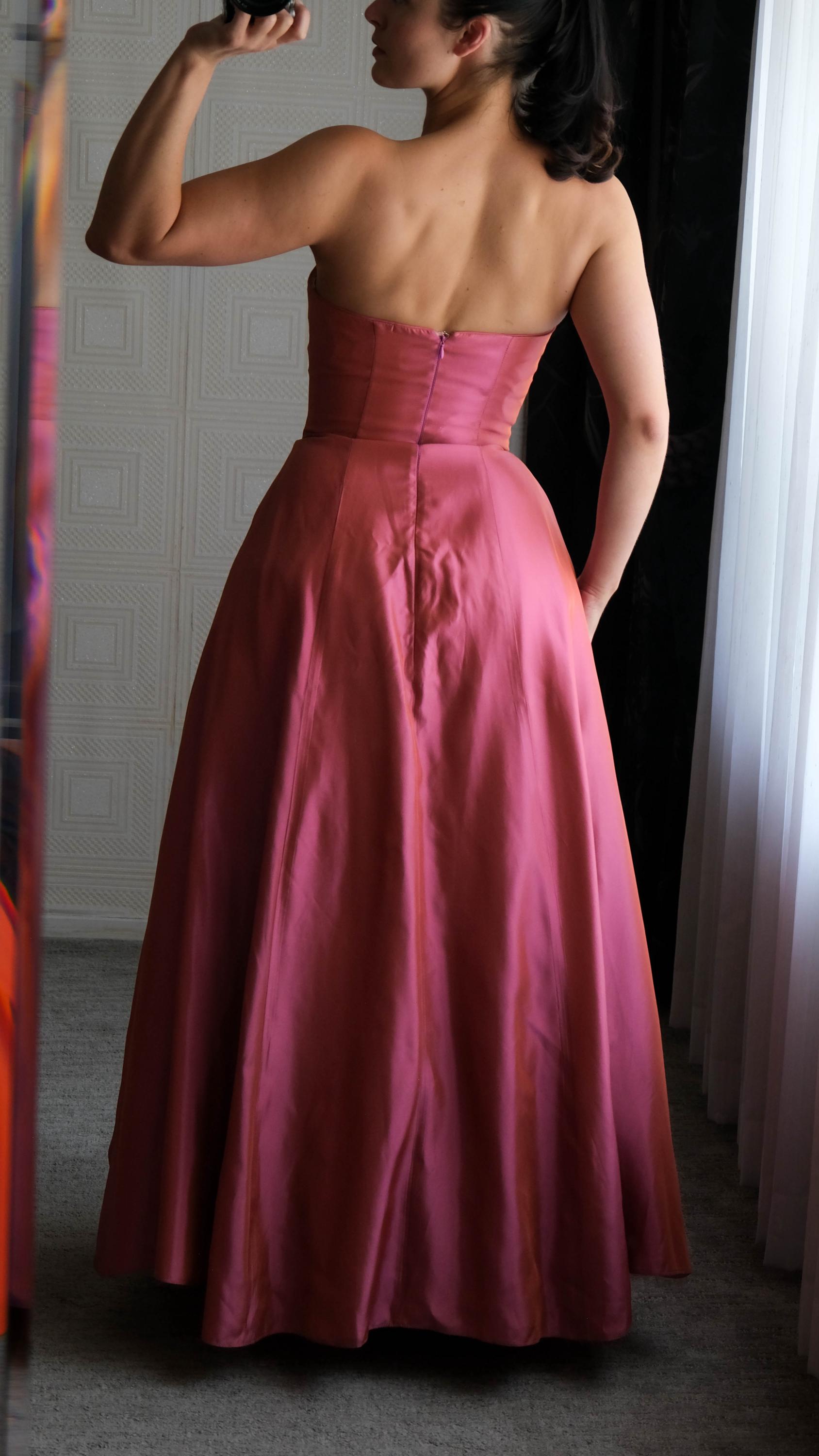 Vintage Jessica Mcclintock 90s Does 50s Iridescent Pink Strapless Gown w/ Tulle Draped Skirt | Made in USA | 1990s 50s Designer Prom Formal