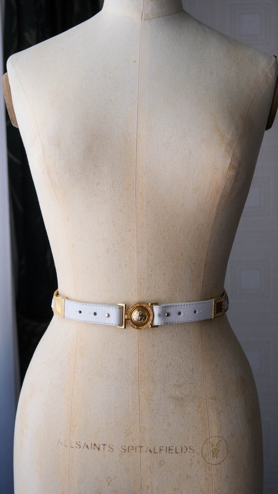 Vintage 90s GIANNI VERSACE White Leather & Gold Chain Mesh