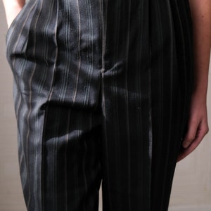 Vintage 80s MATSUDA Black & Dark Green Textured Stripe Gabardine High Waisted Tapered Pants Made in Japan 1980s Japanese Designer Pants image 4