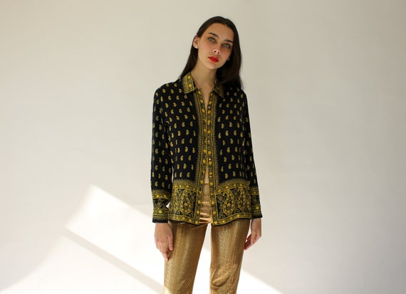 Vintage ESCADA Paisley Silk Top | Black and Gold F