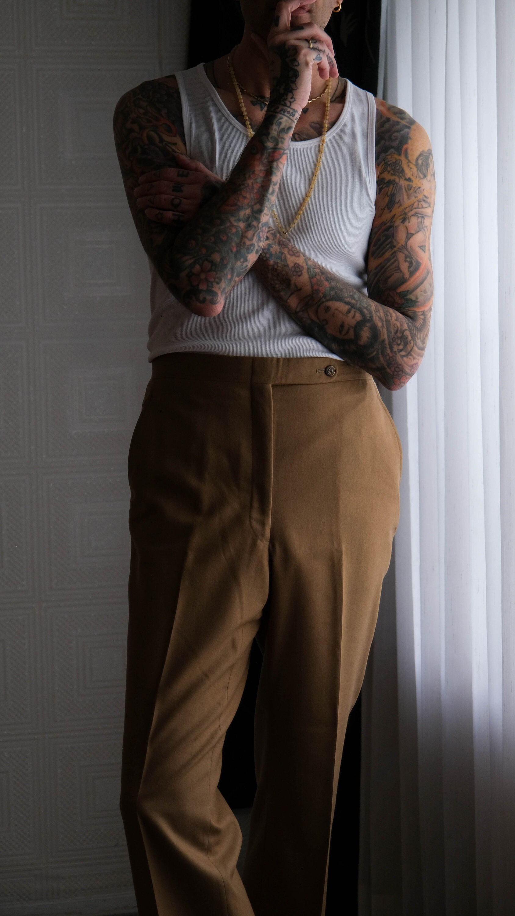 Vintage 70s Christian Dior Camel Tan Flare Leg Cuffed Slacks Vintage 70s Christian Dior Camel Tan Flare Leg Cuffed Slacks