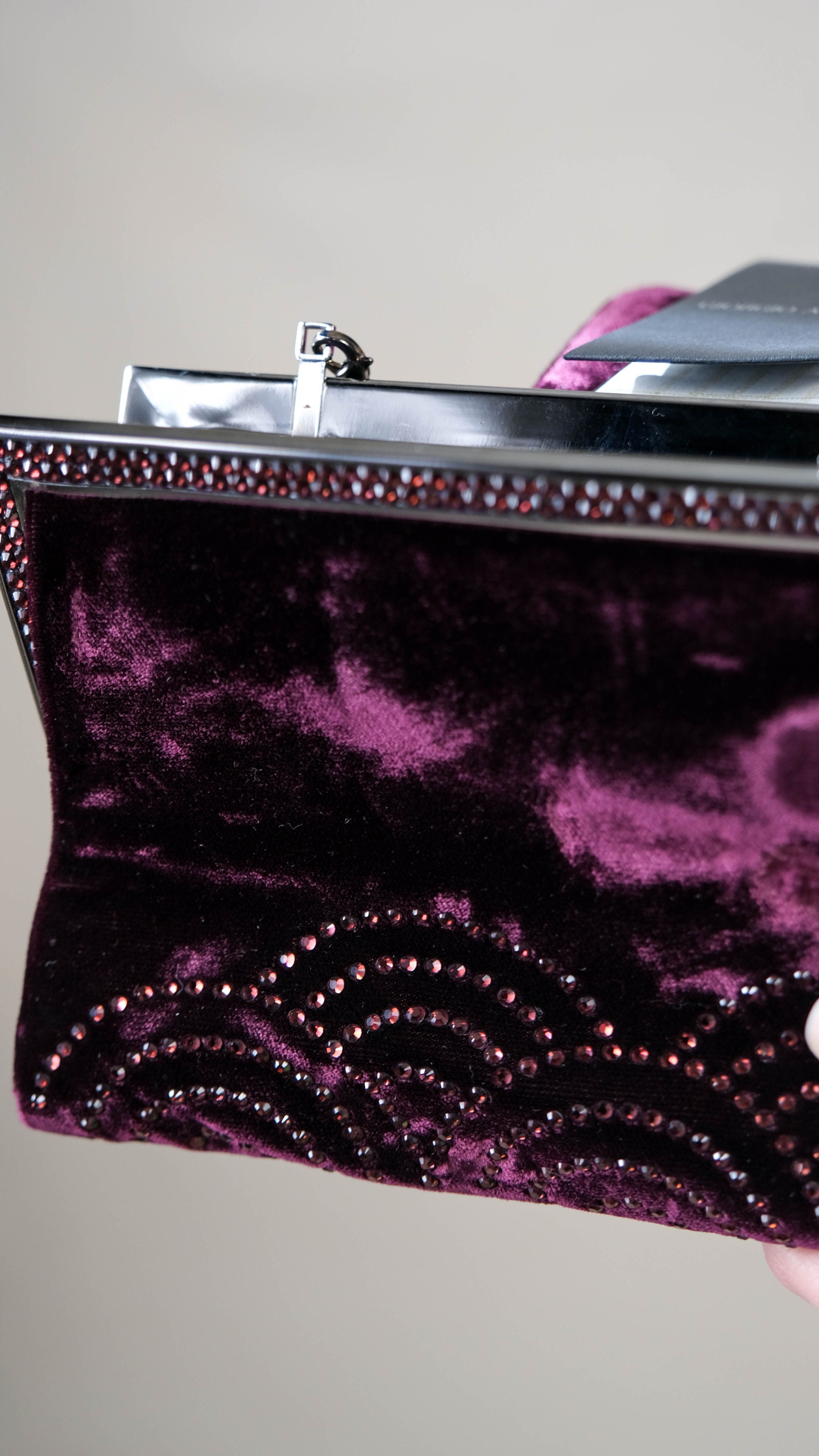 GIORGIO ARMANI Merlot Velvet Art Deco Rhinestone Convertible