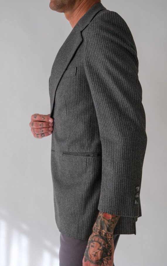 Vintage 70s Yves Saint Laurent Gray Pinstripe Woo… - image 4