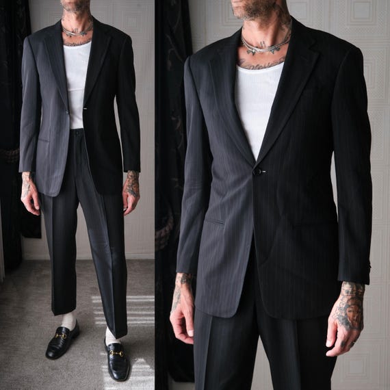 Vintage 90s GIORGIO ARMANI COLLEZIONI Black Tonal Dash Striped