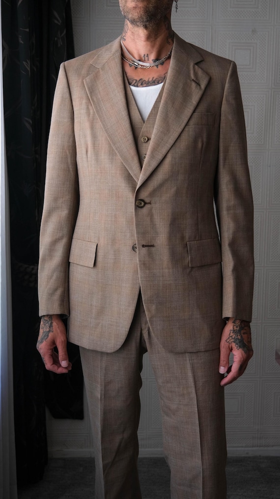 Vintage 70s CHRISTIAN DIOR Paris Light Brown Shadow Plaid Three