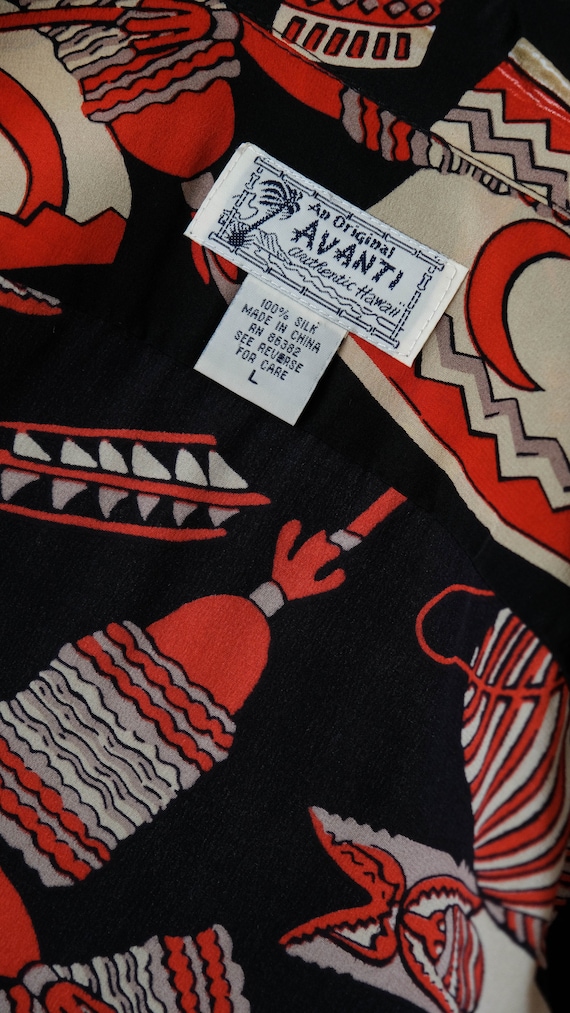 Vintage Avanti Hawaiian Black & Blood Orange Tiki… - image 7