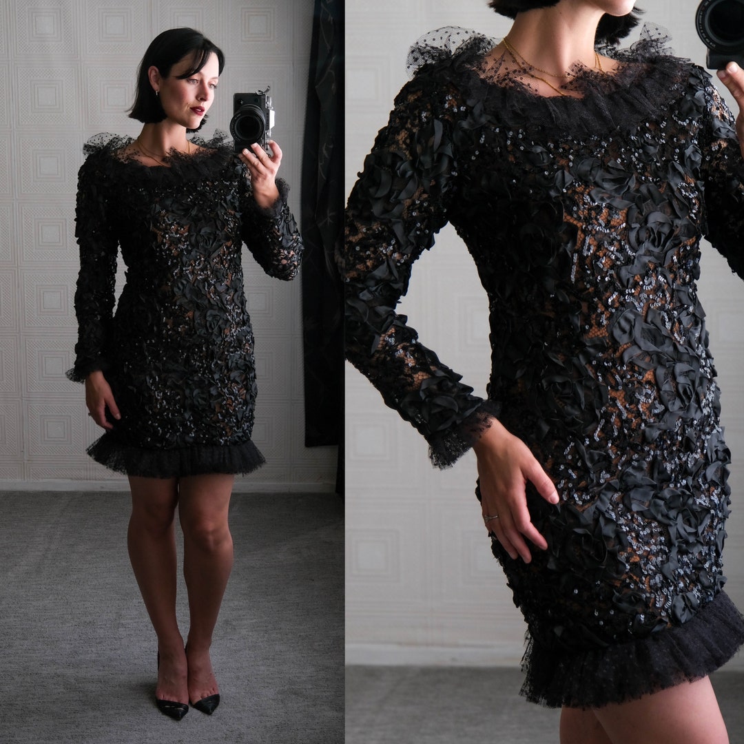 Vintage 80s Yves Saint Laurent Rive Gauche Black & Copper Sequined
