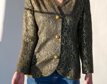 Vintage 80s Givenchy Gray & Metallic Gold Floral Brocade Vintage 80s Givenchy Gray & Metallic Gold Floral Brocade