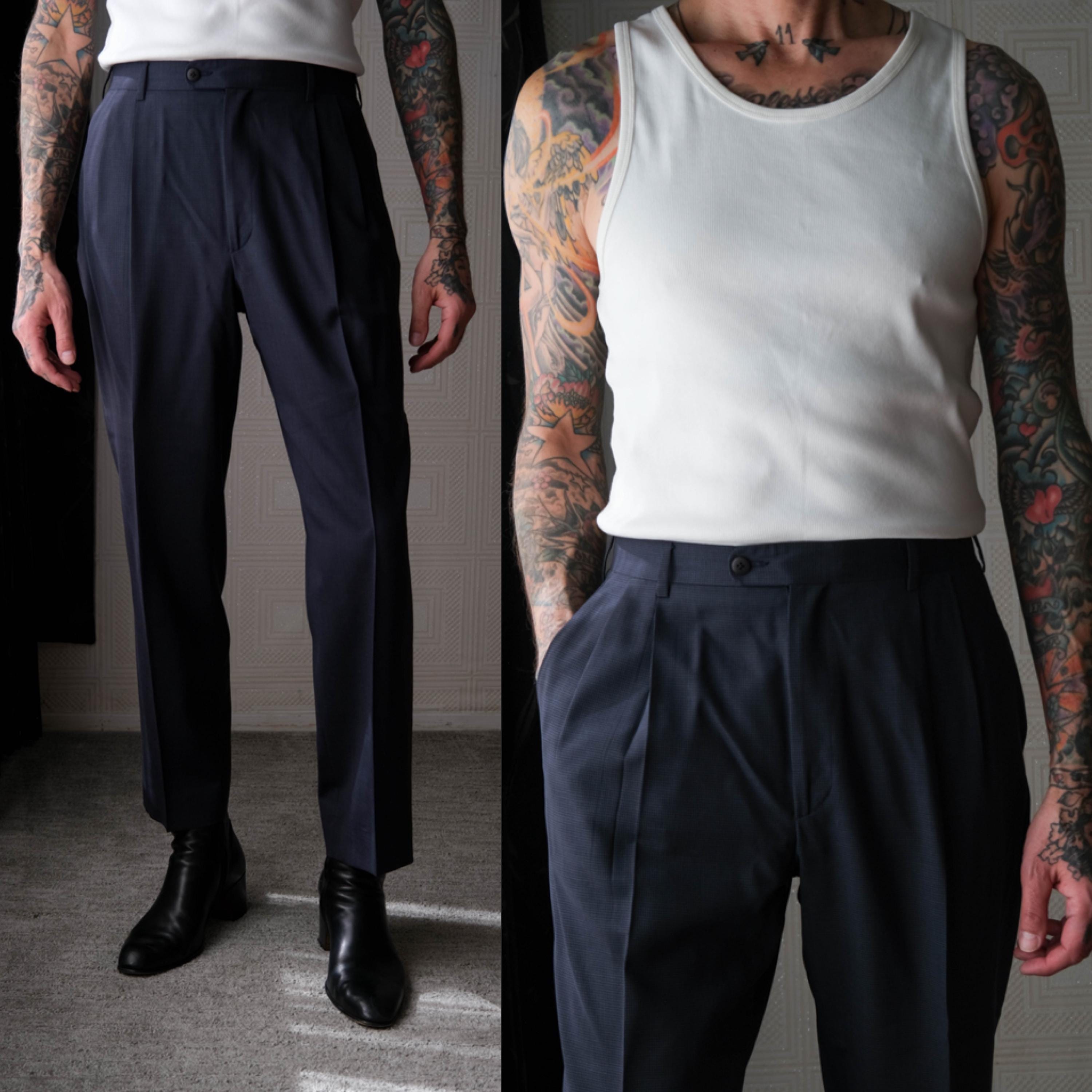 Vintage 90s ZANELLA for NORDSTROM Navy & Black Micro Check Pleated