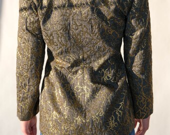 Vintage 80s Givenchy Gray & Metallic Gold Floral Brocade