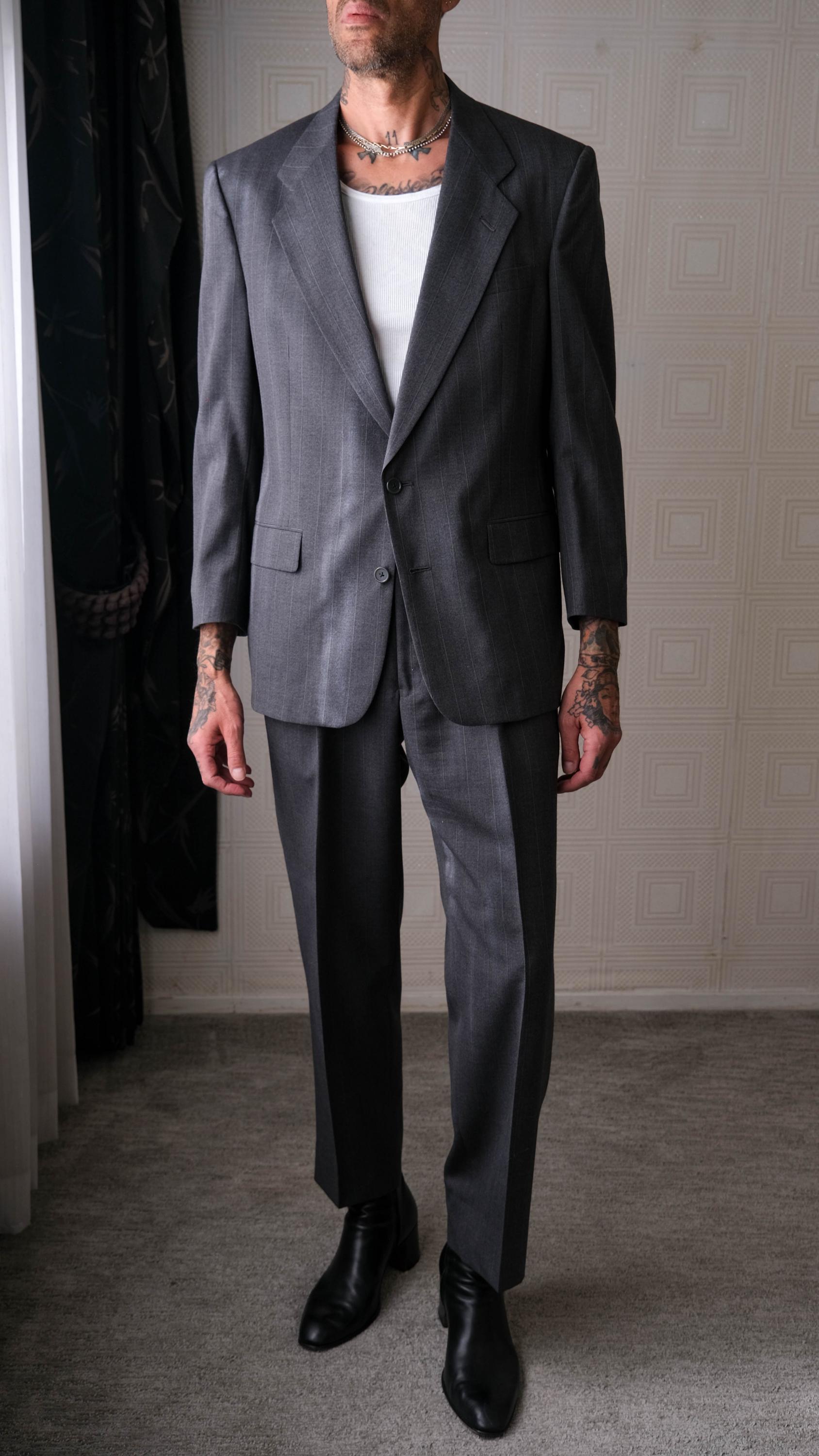 Vintage 80s Christian Dior Monsieur Charcoal Pinstripe Two Button