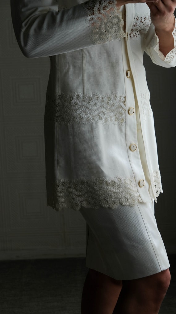Vintage 80s FENDI White Cotton Drop Shoulder Skir… - image 6
