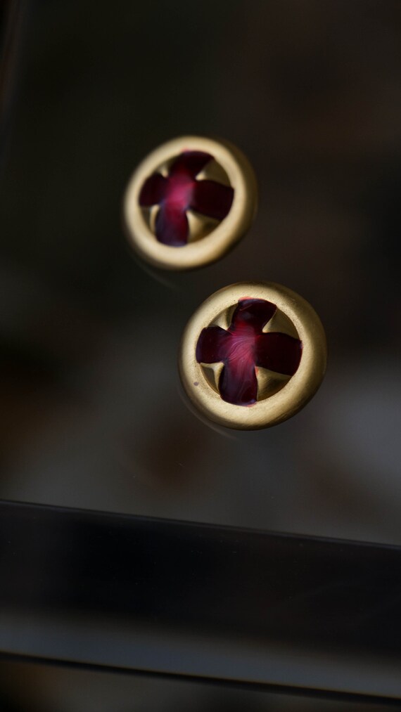 Vintage 80s ANNE KLEIN Signed Gold & Red Enamel R… - image 5