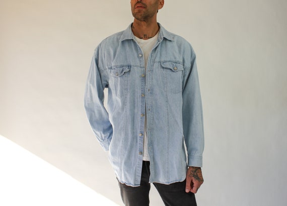 Vintage 90s Anchor Blue Light Wash Denim Shirt | B