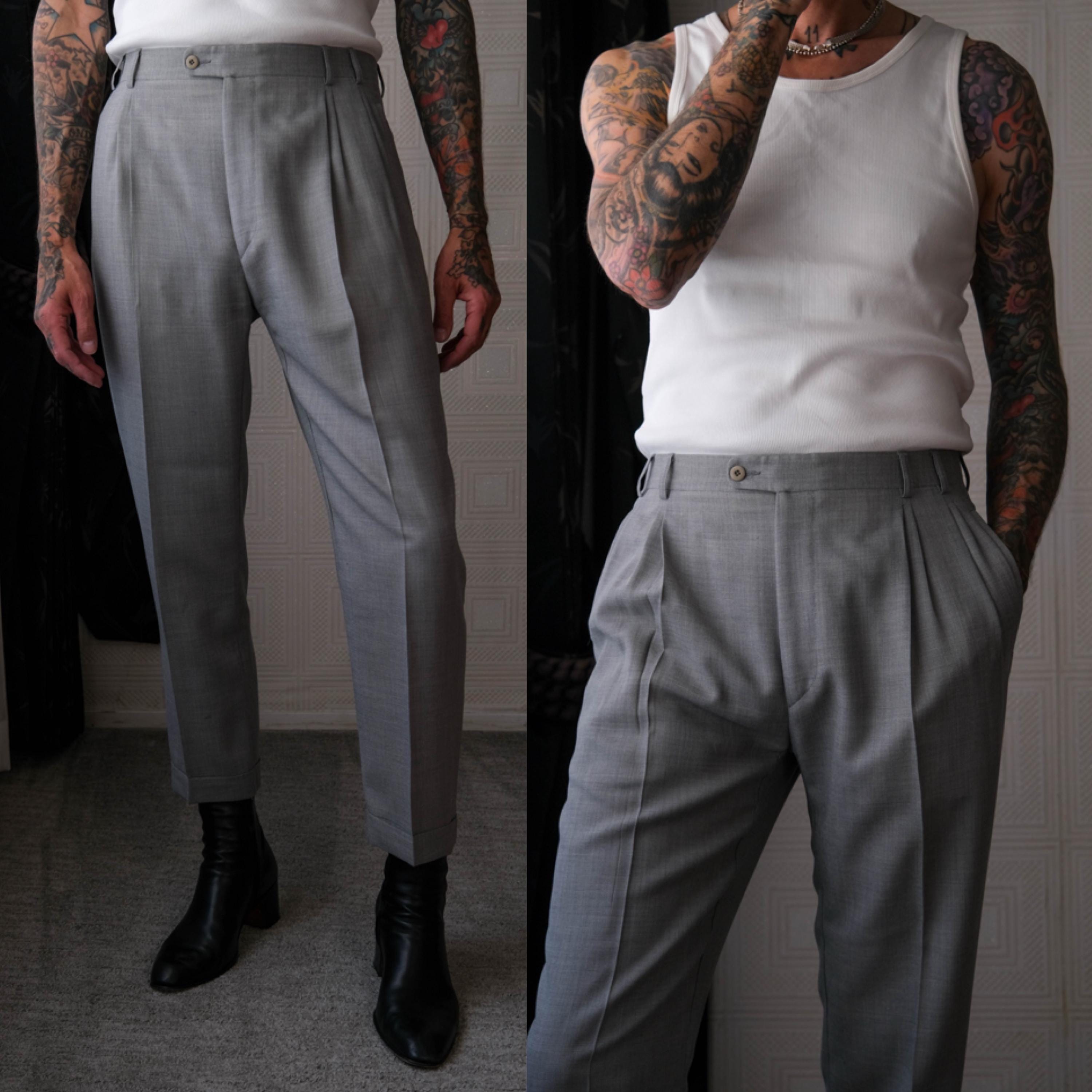 パンツ 1950s~ GABADINE SLACKS DEADSTOCK Blue rayon gabardine 1940s 50s mens pant Hollywood waist 36