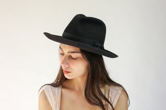 Vintage Borsalino Black Fur Felt Wide Brim Fedora