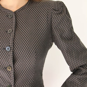 Vintage 90s Giorgio Armani Gray & Black Silk Diamond Knit Peplum Jacket w/ Poof Shoulders Made in Italy 1990s Armani Designer Jacket image 3