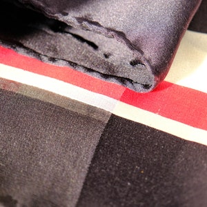 Vintage 70s 80s JAEGER Black, White & Pink Polkadot Hand Rolled Silk Scarf w/ Jacquard Stripe 100% Silk 1970s 1980s UK Designer Scarf image 5