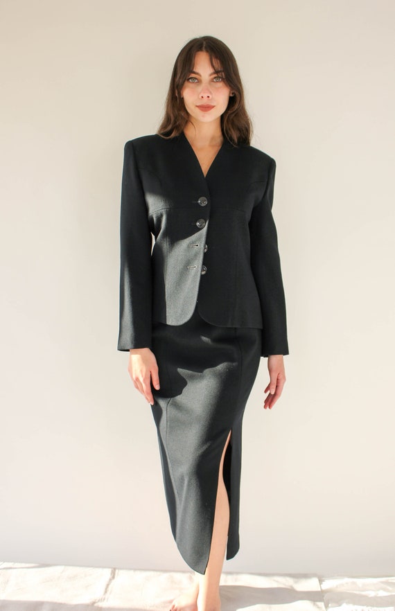 Vintage 80s Christian Dior Black Collarless Power… - image 2