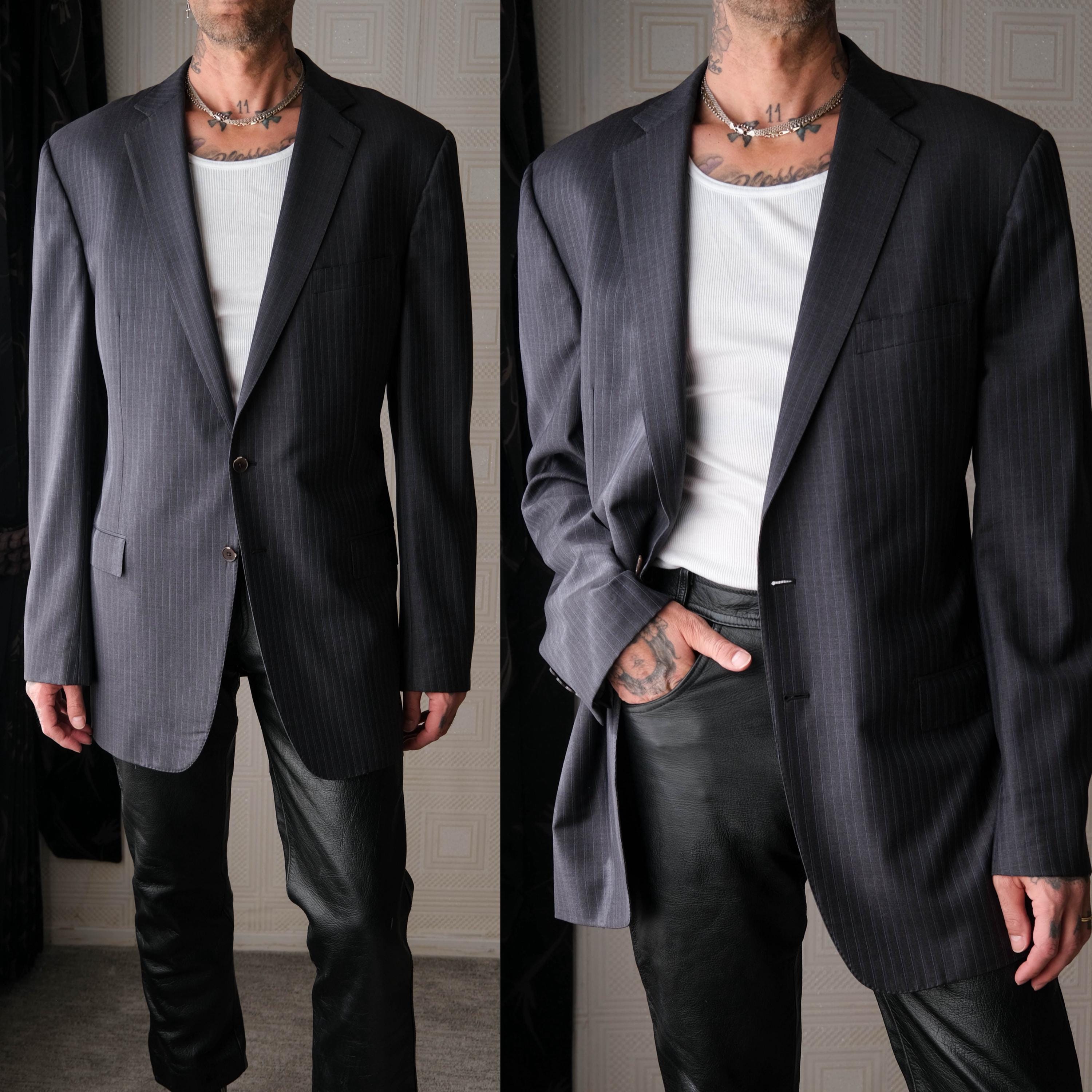 ERMENEGILDO ZEGNA チャコール＆セルリアンブルーストライプ 