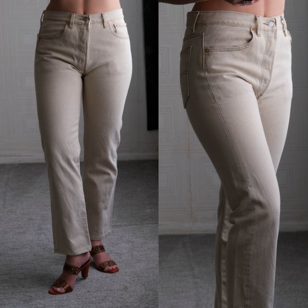 Vintage 80s LEVIS 501 Original Button Fly Light Tan Wash High Waist Jeans | Size 31x28 | Made in USA | 1980s LEVIS Unisex Denim Pants