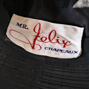 Vintage 60s Mr. Felix Chapeaux Leather & Velvet Tall and Floppy Hat Made in France 1960s Designer Wide Brim Hat image 10