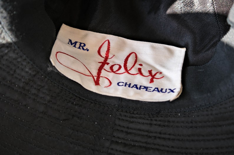 Vintage 60s Mr. Felix Chapeaux Leather & Velvet Tall and Floppy Hat Made in France 1960s Designer Wide Brim Hat image 10